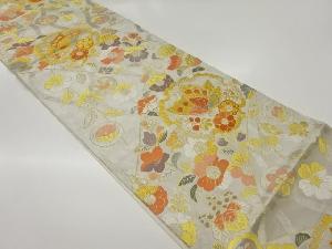 引箔雪輪に蝶・花々模様織出し袋帯